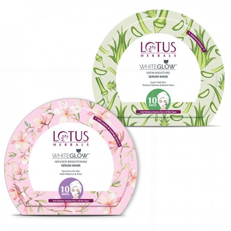 Lotus Herbals Whiteglow Infused Brightening + Satin Moisture Serum Sheet Mask, 20 g (Pack of 2)