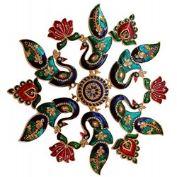Metal Rangoli with Peacock Centerpiece Multi Color