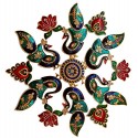 Metal Rangoli with Peacock Centerpiece Multi Color