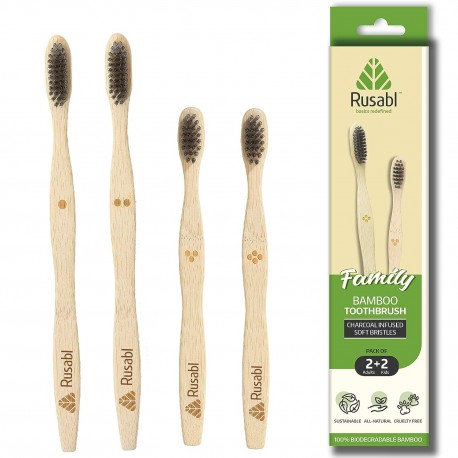 Rusabl Organic Bamboo Toothbrush with Charcoal Activated Soft Bristles  (Pack of 4)