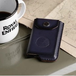 Royal Enfield leather Flap Rfid Card Case - Navy