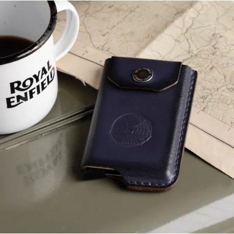 Royal Enfield leather Flap Rfid Card Case - Navy