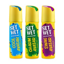 SET WET Deodorant Spray Perfume Cool, Charm & Swag Avatar for men 150ml (Pack of 3)