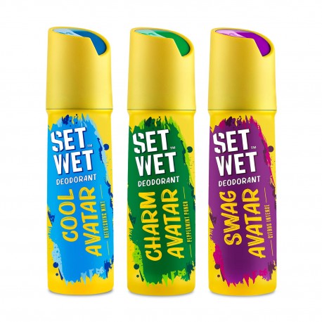 SET WET Deodorant Spray Perfume Cool, Charm & Swag Avatar for men 150ml (Pack of 3)