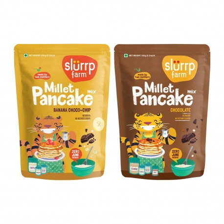 Slurrp Farm Instant Breakfast Millet Pancake Mix, Banana Choco-Chip, Supergrain and Chocolate for Kids & Adults, 150g Pack of 2