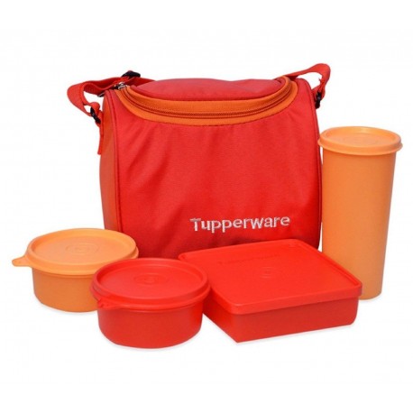 Tupperware Plastic Lunch Bag Set with Bag, 4-Pieces, Multicolour