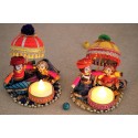 Rajasthani Raja Rani Puppet Diwali Decoration Items for Home Decor Tea Light Candle Holder(Pack of 2)