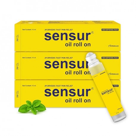 Sensur Ayurvedic Fast Pain Relief Oil Roll On | For Headache, Cold, Nasal Congestion, Neck, Body & Joint Pain Relief pack 3