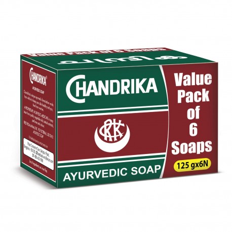 Chandrika Ayurvedic Soap Made With Herbal Extracts & Vegetable Oils For Naturally Radiant Skin 125g Each (Pack of 6)