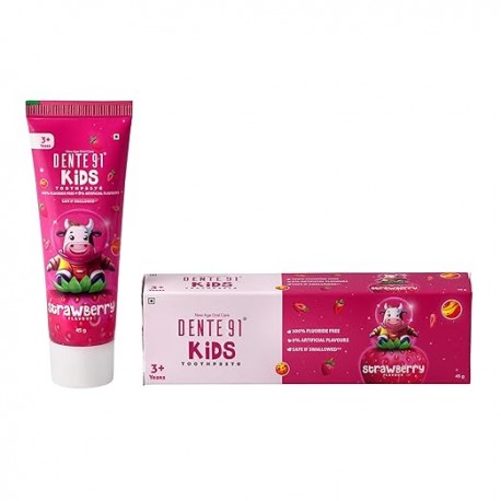 Dente91 Kids Toothpaste Protects against dental caries & Hypersensitivity Fluoride Free Strawberry Flavour 45 g