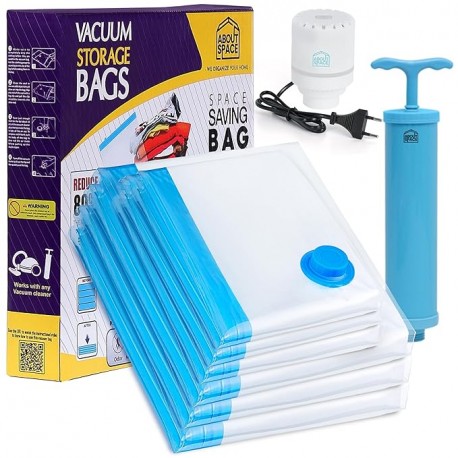 ABOUT SPACE 6 Pack Vacuum Bags for Travel with Electric Pump and Hand Pump (3 Jumbo/3 Large)