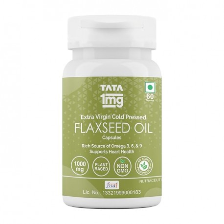 Tata 1mg Flaxseed Oil 1000mg Veg Omega 3 Capsule for Heart Health pack of 3