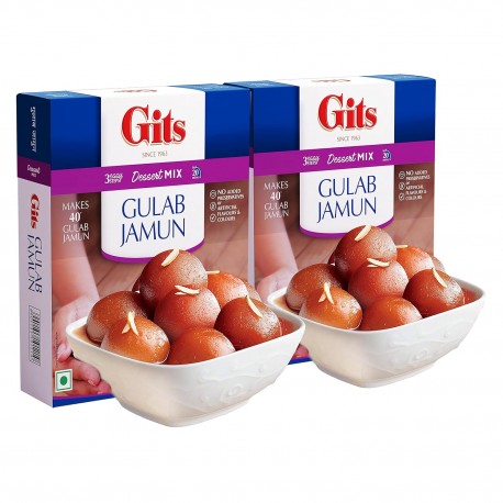 Gits Instant Gulab Jamun Dessert Mix, Makes 40 per Pack 400g (Pack of 2, 200g Each), White