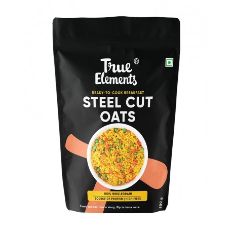 True Elements Gluten-Free Steel Cut Oats - Rich In Iron & Fibre, 100% Wholegrain, 500 g