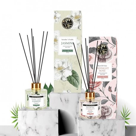 Soul & Scents Jasmine and Midnight Rose Reed Diffuser Set-120 ml  6 Sticks Each Pack of 2