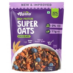 ALPINO High Protein Super Rolled Oats Chocolate 1kg Rolled Oats, Natural
