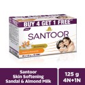 Santoor Skin Softening Sandal & Almond Milk Bathing Soap 125g, Pack of 5