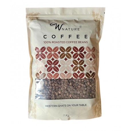 Wnature Organic Roasted, Coffee Beans,Medium roast, 100% Pure N Natural, Bag, 1kg