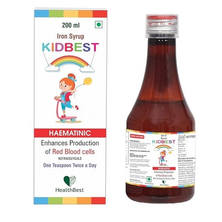 HealthBest Kidbest Iron (Haematinic) Syrup Zinc Folic Acid 200 ML
