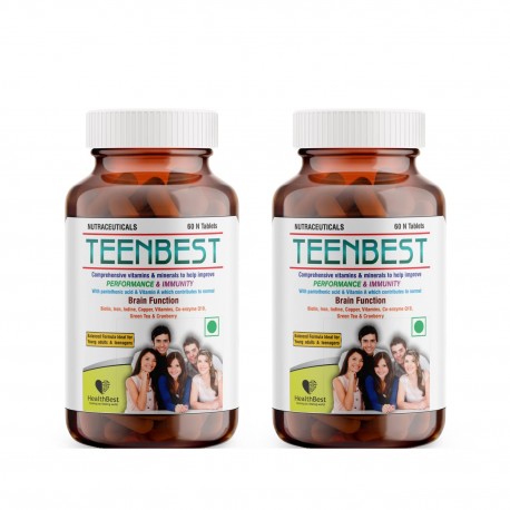 HealthBest Teenbest Multivitamin & Minerals Tablets for Teenagers Each Pack of 60 Tablets Pack of 2