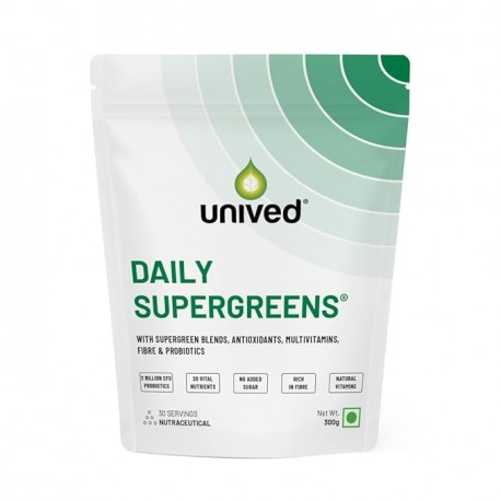Unived Plant-Based Daily Supergreens blend with 20 Vital Nutrients, Fiber, Antioxidants 30 servings 300gm