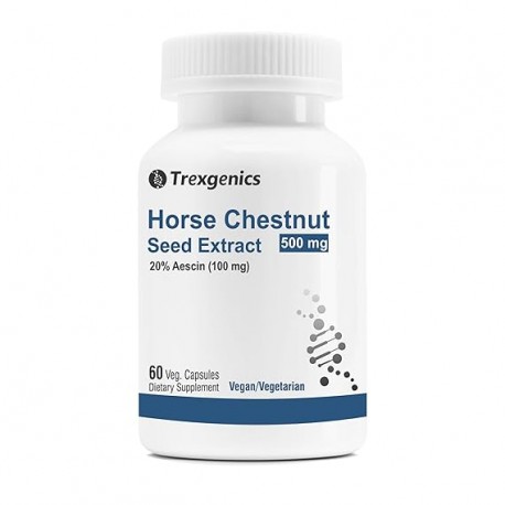 Trexgenics® HORSE CHESTNUT 500mg (20% aescin) Standardized Leg Veins & Blood Circulation support (60 Veg capsules)   pack of 1