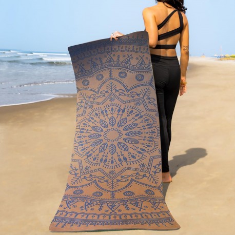Yoga Mat with Mandala Print and Carry Bag for Men and Women (6mm, Brown)