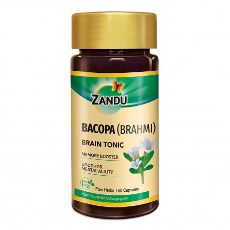 Zandu Bacopa (Brahmi) Capsules: An Age Old Ayurvedic Remedy Made Using Natural Extracts of Brahmi  60 Veg capsules (pack of 2)