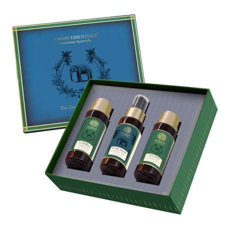 Forest Essentials Essentials For Him  Sandalwood & Orange Peel Spray Luxurious Gift Set For Men  3 Piece Gift Set