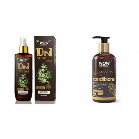 WOW 10 in1 Miracle No Parabens & Mineral Oil Hair Oil, 200mL & WOW Skin Science Hair Loss Control Therapy Conditioner, 300 ml