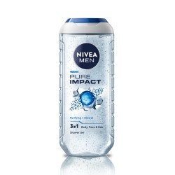 NIVEA MEN Pure Impact Shower Gel, 250ml, (Hair, Face & Body Wash)