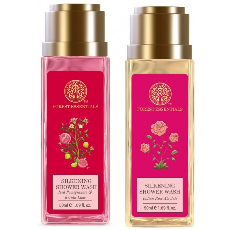 Forest Essentialr Wash I& Kerala Lime & Forest Essentials Silkening Shower Wash Indian Rose Absolute Combo 50 ml