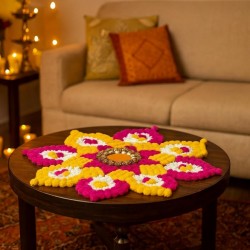SATYAM KRAFT 1 Pc Handmade Rajwadi Rangoli Artificial Flower Mat for Home Decor Item | Mandir, Pooja, Festival,