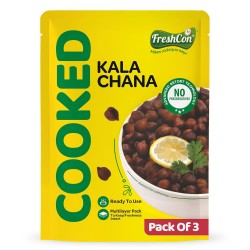 FRESHCON Cooked Kala Chana | Boiled Ready to Eat Black Chickpeas[  pack of 3]