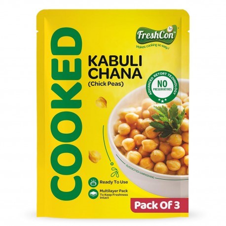 FRESHCON Cooked Kabuli Chana | Boiled Ready to Eat Chickpeas [pack of 3 ]