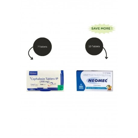 Virbac Lixen Palatab Cephalexin) 300mg for Dogs (7 tablets) and Intas Neomec (Ivermectin10mg Tablets for Dogs Combo