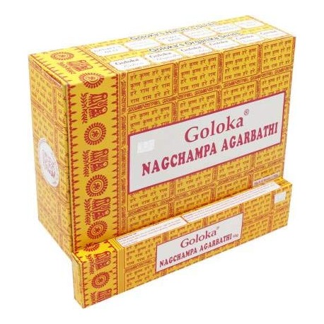 Goloka Nag Champa Incense Sticks - Natural Nagchmpa Agarbatti Wood Stick Pack of 12 (15gm Each Box) 180gm