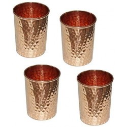MILLIONSTORE Copper Tumblers Hammered Water Glasses for Dinnerware Healing Ayurvedic Product Set (4)