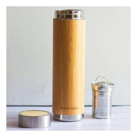 INSTACUPPA Bamboo Green Tea Infuser Bottle,Steel Infuser Filter 500ml bottle