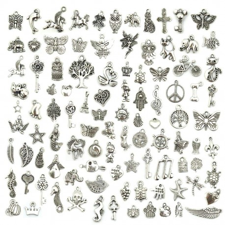 Divine Feathers 100 Pieces Mixed Charms Pendants DIY for Jewelry Making and Crafting