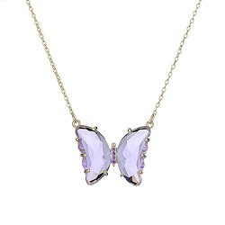 H D CREATION Charming Gold Plated Purple Crystal Butterfly Pendant Necklace for Women and Girls