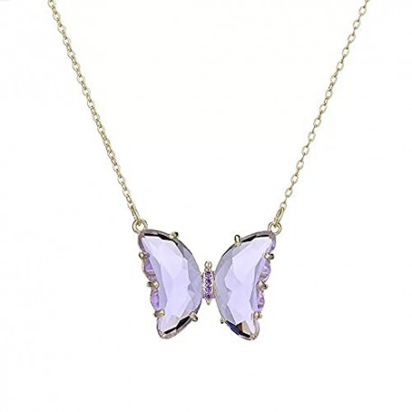 H D CREATION Charming Gold Plated Purple Crystal Butterfly Pendant Necklace for Women and Girls