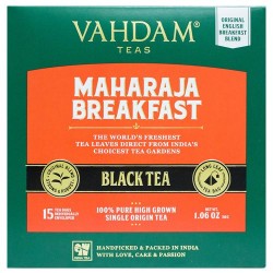 VAHDAM Organic English Breakfast Black Tea Bags - High Energy, Coffee Replacement, 30 g (15 Bags x 2 g each)