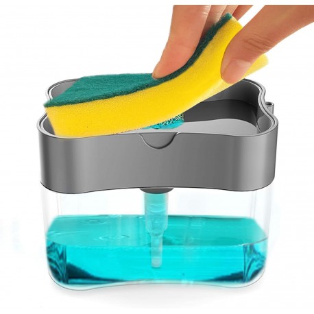 FRESTYQUE Pump Dispenser and Sponge Holder with 1 Cleaning Sponges for Kitchen