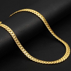 Trendy Classic Stainless Steel Flat Curb Chain Golden Necklace (Pack of 10)
