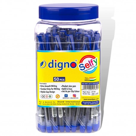 Digno Selfy Ball pen (50 Pens Jar - Blue)|Comfort & Extra Smooth Writing Ball Pen