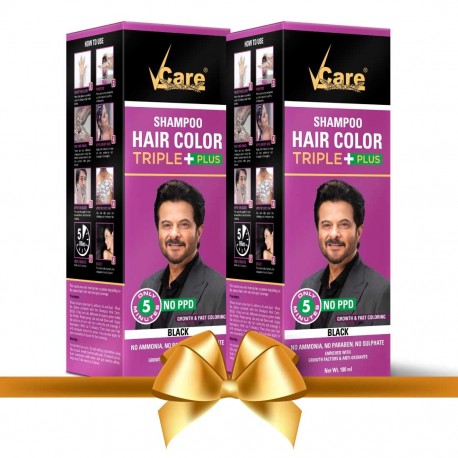 VCare Shampoo Hair Color Natural Black Best hair instant colour for Men and Women / 180 ml(Pack of 2)