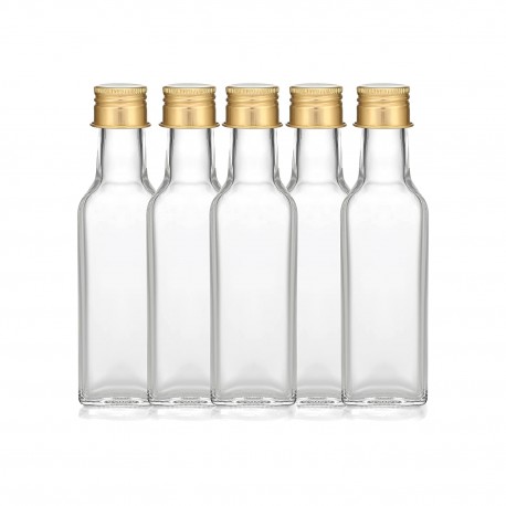 MBS 100ml Square Glass Bottle With Cap, Plug And Cork Lid (Marasca) - Set of 5