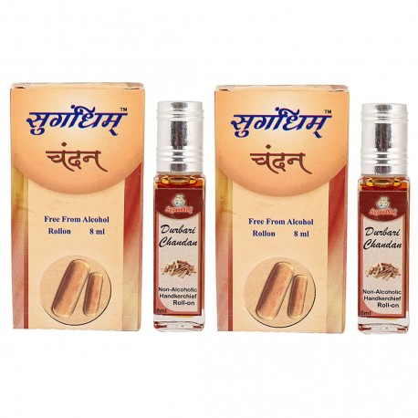 Sugandhim Roll On Attar Ittar Durbari Chandan (Sandal), 8ml - Pack Of 2