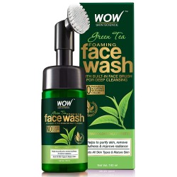 WOW Skin Science Green Tea Foaming Face Wash with Built-In Face Brush - With Green Tea & Aloe Vera 100ml